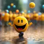 yellow happy emoji character rain drops