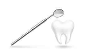 White tooth and dentist tool