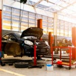 car repair garage service station with softfocus light background